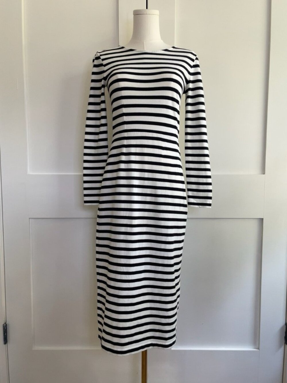 J.Crew Black & White Stripe Long Sleeve Midi Dress, Size 2